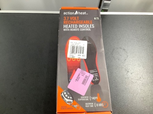 Action Heat 3.7 Volt Rechargeable Heated Insoles, Powers On, Ecommerce Return - Lot 209
