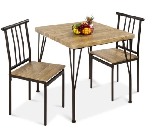3-Piece Metal Wood Square Dining Table Furniture Set w/ 2 Chairs - Brown, Appears New/Box Damaged - Lot 226