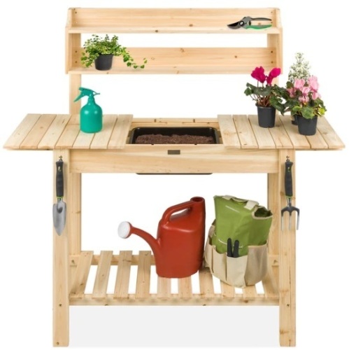 Wood Garden Potting Bench w/ Sliding Tabletop, Food Grade Dry Sink, Appears New - Lot 233