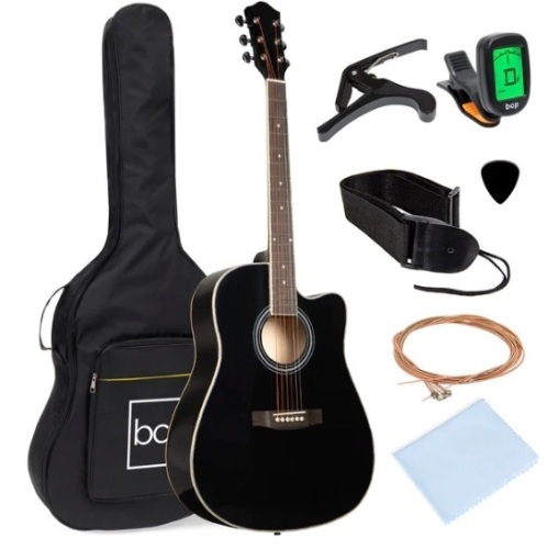 Full Size Beginner Acoustic Guitar Set with Case, Strap, Capo - 41in, Appears New - Lot 237