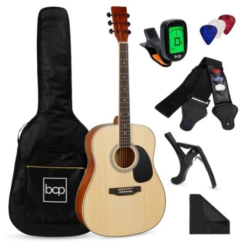 41in Acoustic Guitar Starter Kit w/ Digital Tuner, Padded Case, Picks, Strap, Appears New - Lot 238