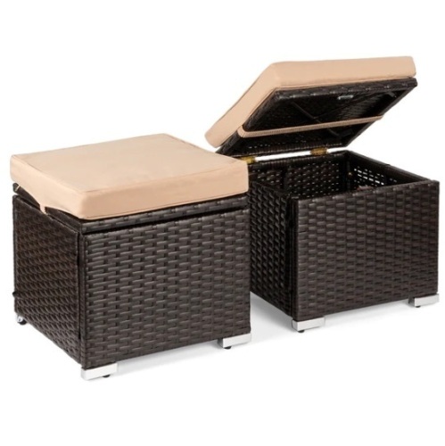 Set of 2 Wicker Ottomans, Multipurpose w/ Removable Cushions, Steel Frame, Appears New - Lot 240