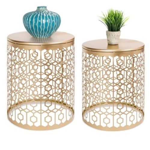 Set of 2 Decorative Round Side Accent Table Nightstands w/ Nesting Design, Appears New - Lot 244