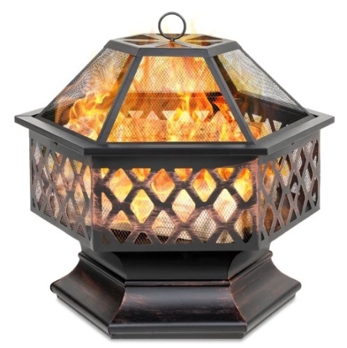 Hex-Shaped Outdoor Fire Pit w/ Flame-Retardant Lid - 24in, Appears New - Lot 245