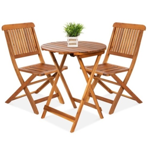 3-Piece Acacia Wood Bistro Set w/ Folding Table, 2 Chairs, Appears New - Lot 246