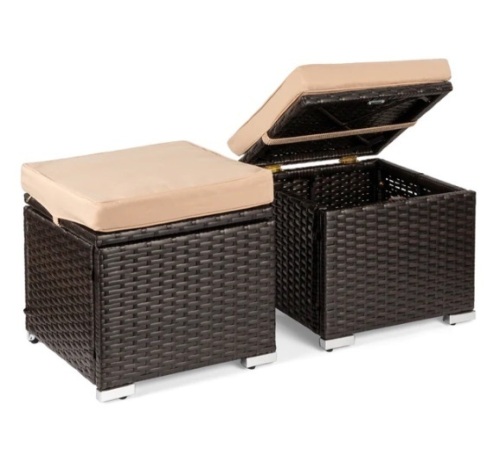 Set of 2 Wicker Ottomans, Multipurpose w/ Removable Cushions, Steel Frame, Appears New - Lot 256