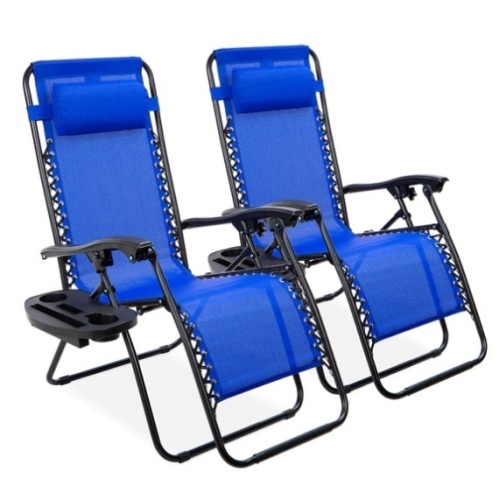 Set of 2 Adjustable Zero Gravity Patio Chair Recliners w/ Cup Holders, Appears New - Lot 184