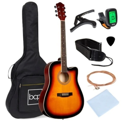 Full Size Beginner Acoustic Guitar Set with Case, Strap, Capo - 41in, Appears New - Lot 275