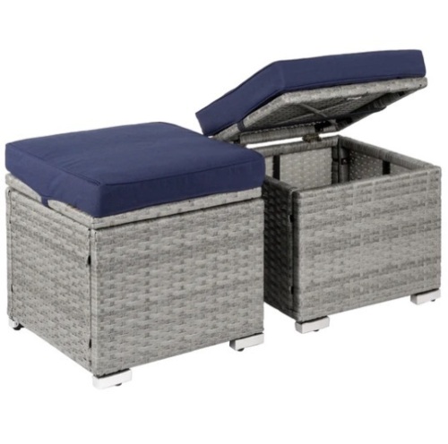 Set of 2 Wicker Ottomans, Multipurpose w/ Removable Cushions, Steel Frame, Appears New - Lot 289