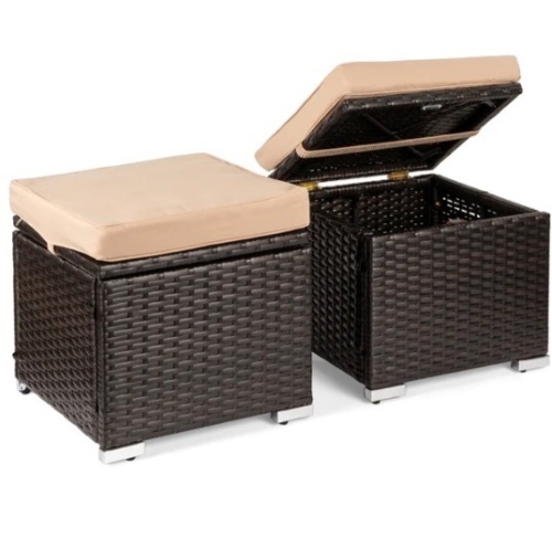Set of 2 Wicker Ottomans, Multipurpose w/ Removable Cushions, Steel Frame, Appears New - Lot 292