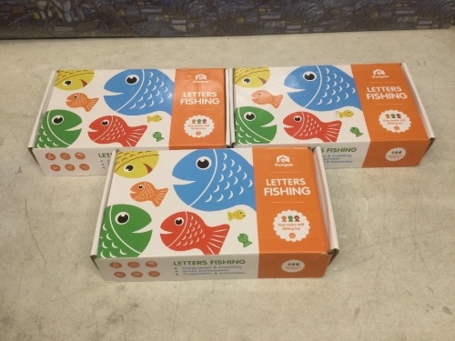 Lot of (3) Coogam Wooden Magnetic Alphabet Sorting Puzzle Fishing Games - Appear New - Lot 144