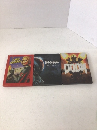 Lot of 3 Xbox One Steelbook Games, Doom, Mass Effect Andromeda, and Wolfenstein II The New Colossus, E-Commerce Return - Lot 157
