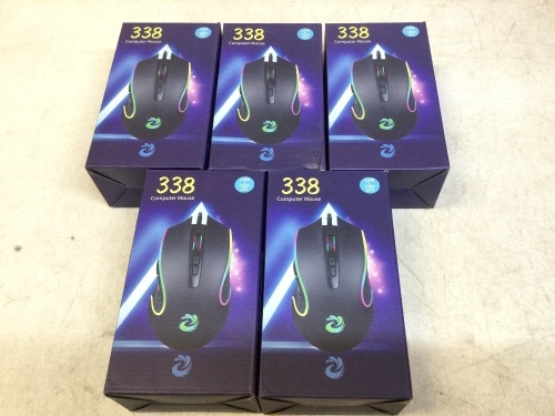 Lot of (5) 338 RGB Computer Mouse - New - Lot 201