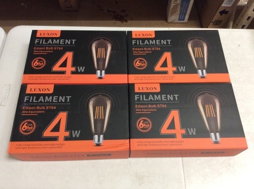 Lot of (4) Luxon Filament 4W Edison Bulbs ST64, 6 Pack - Appear New - Lot 266