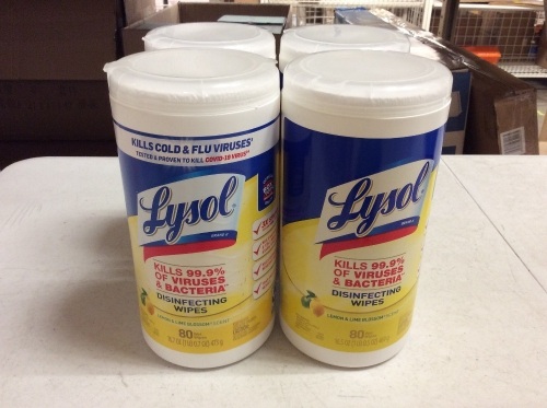 Lot of (4) Lysol Disinfecting Wipes, Lemon & Lime Blossom Scent, 80 Wipes - New - Lot 321