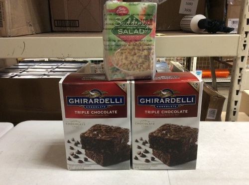 Lot of (2) Ghirardelli Triple Chocolate Premium Brownie Mix, 6 ct & (1) Betty Crocker Suddenly Pasta Salad Variety Pack of 3 - New - Lot 504