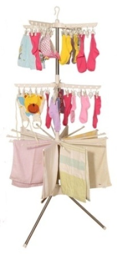 3 Tier Foldable Standing Clothes Drying Rack with Clips & Towel Bars - Appears New  - Lot 506