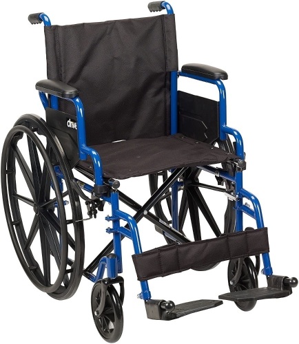 Drive Medical Blue Streak Wheelchair with Flip Back Desk Arms, Swing Away Footrests, 18 Inch Seat - Appears New   - Lot 516