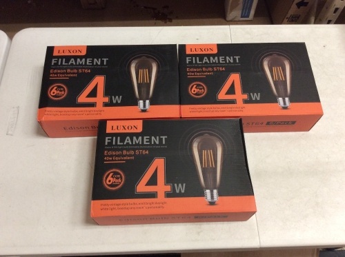 Lot of (3) Luxon Filament 4W Edison Bulbs ST64, 6 Pack - Appear New - Lot 520