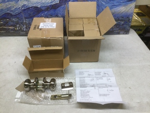 Lot of (2) Probrico Flat Ball Satin Nickel Passage Keyless Non-Locking Interior Door Knobs, 6 Pack - New - Lot 603
