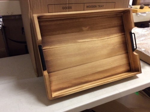 Case of (6) MHM Rustic Light Torched Birch Wood Serving Trays with Black Metal Handles - Appears New  - Lot 605