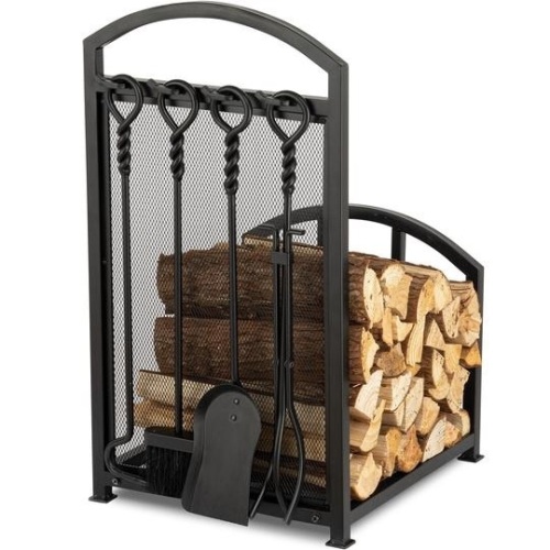 Amagabeli Fireplace Log Holder Rack with 4 Tools Wrought Iron Firewood Lumber Storage - Appears New  - Lot 751