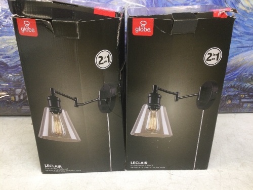 Lot of (2) Globe Electric LeClair 1-Light Dark Bronze Plug-in or Hardwire Industrial Wall Sconces - Appear New  - Lot 899