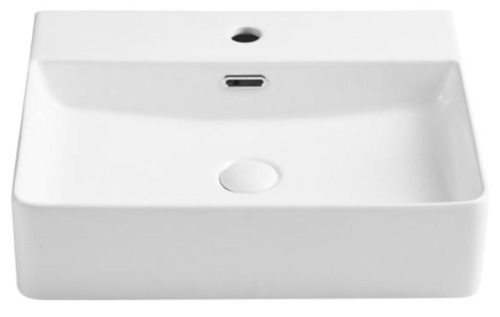 Boyel Living White Above Counter Wall Mounted Ceramic Rectangular Vessel Sink with Pop Up Drain, Faucet Hole and Overflow - Appears New - Lot 588