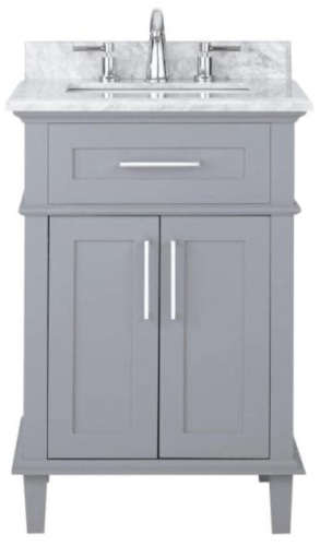 Sonoma 24" x 20.25" Vanity in Pebble Grey with Carrara Marble Top with White Sink - Appears New  - Lot 255