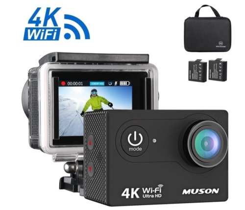 Muson 4K WiFi Action Camera 2.0¡± Screen 12MP F/2.4 170 Degree Wide Angle 30M Waterproof Sports Camera, E-Commerce Return, Untested - Lot 186