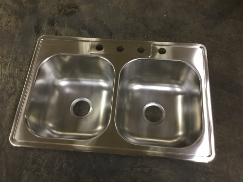 Glacier Bay Drop-In Stainless Steel 33 in. 4-Hole Double Bowl Kitchen Sink - Appears New  - Lot 757