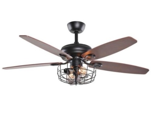 Industrial 52" Indoor Black Downrod Mount Ceiling Fan With Light and Remote Control - Appears New  - Lot 363
