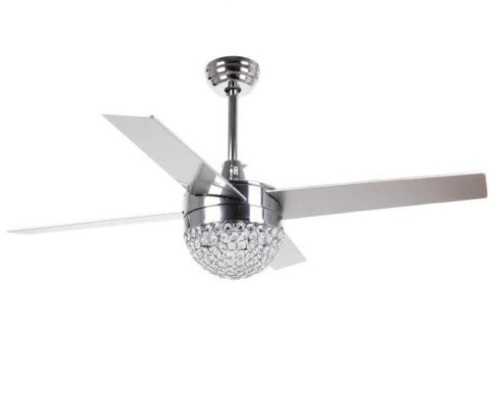 Parrot Uncle Dreyer 48" Indoor Chrome Downrod Mount Crystal Ceiling Fan with Light Kit and Remote Control - Appears New - Lot 594