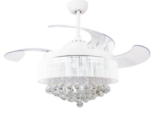 Broxburne 46" LED Indoor White Downrod Mount Retractable Ceiling Fan with Light Kit Remote Control - Appears New  - Lot 834