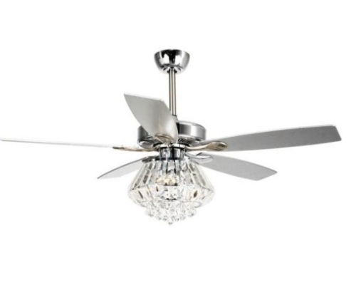 Matrix Decor 52" Indoor Chrome Downrod Mount Crystal Chandelier Ceiling Fan with Light and Remote Control - Appears New  - Lot 850