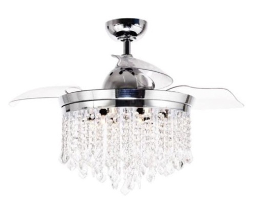 Parrot Uncle Mateo 46" Indoor Chrome Downrod Mount Retractable Chandelier Ceiling Fan with Light and Remote Control - Appears New  - Lot 862