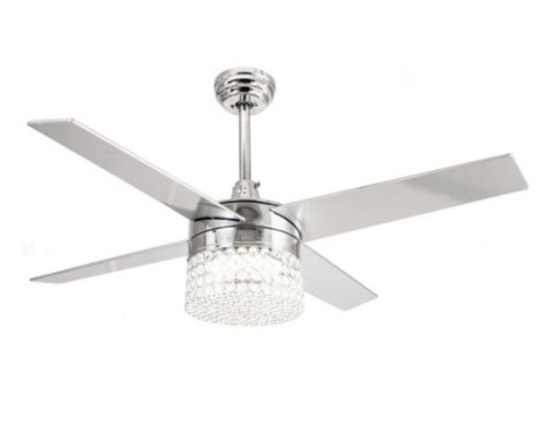 Parrot Uncle Marchand 48" Indoor Chrome Downrod Mount Crystal Chandelier Ceiling Fan With Light and Remote Control - Appears New  - Lot 340