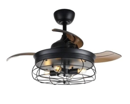 Parrot Uncle 34" Indoor Black Downrod Mount Retractable Ceiling Fan with Light Kit Remote Control - Appears New - Lot 367