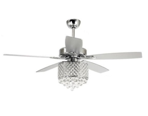 Parrot UncleDeido 52" Indoor Chrome Downrod Mount Crystal Chandelier Ceiling Fan With Light and Remote Control - Appears New  - Lot 849