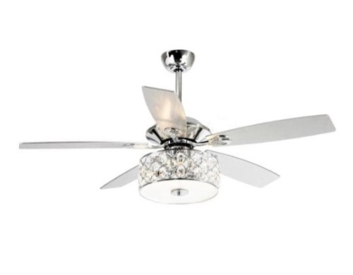 Parrot Uncle Huber 52" Indoor Chrome Downrod Mount Crystal Chandelier Ceiling Fan With Light and Remote Control - Appears New  - Lot 868