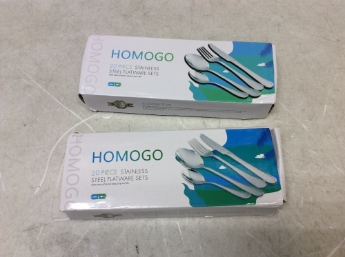 Lot of (2) Homogo 20 Piece Stainless Steel Flatware Sets - New  - Lot 556