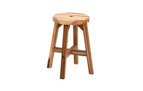 Beefurni Round Top Acacia Wood Stool Natural Color - Appears New  - Lot 575