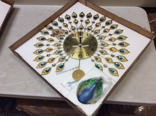 3D Metal Peacock Wall Clock 24" - Appears New - Lot 897