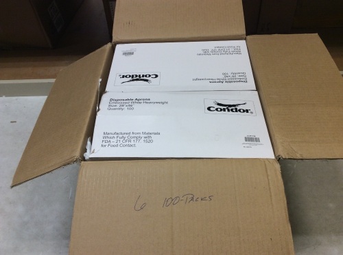 Case of (6) Condor Heavyweight White Disposable Aprons for Food Contact, 100 Ct - Appear New - Lot 1036