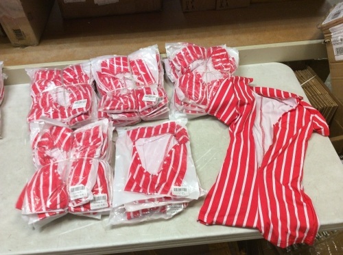 Lot of (38) Red/White Striped Short Sleeve Rompers, Large - New  - Lot 870