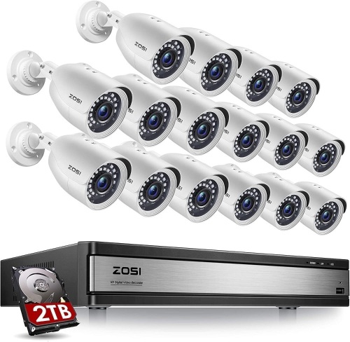 ZOSI H.265+ 1080p 16 Channel Security Camera System, 16 Channel DVR Recorder with Hard Drive 2TB and 16 x 1080p Weatherproof CCTV Bullet Camera. Unopened - Lot 40