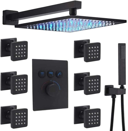 12 Inch Luxury LED Rainfall Shower Head System with 6 pcs Body Jets and Handheld Shower Faucet. NEW. $523 Retail Value - Lot 53