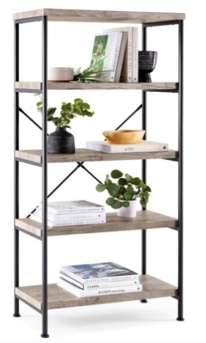 5-Tier Industrial Bookshelf w/ Metal Frame, Wood Shelves,APPEARS NEW