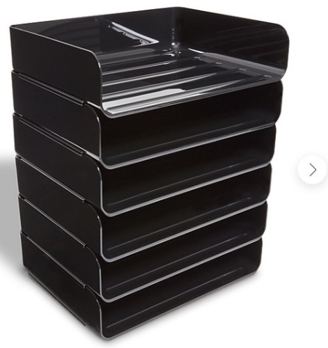 TRU RED™ Side Load Stackable Plastic Letter Tray, Black, 6/Pack,APPEARS NEW:ONE IS DAMAGE