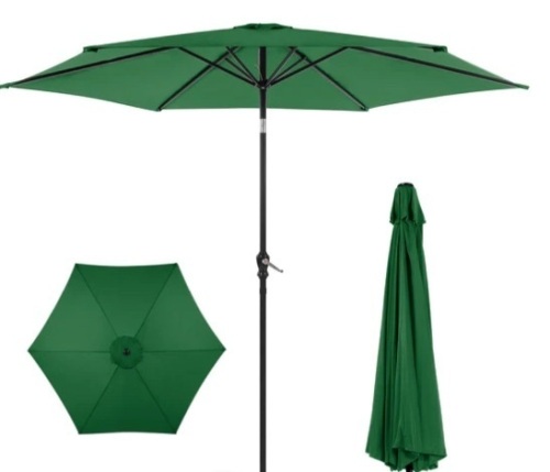 Outdoor Steel Market Patio Umbrella Decoration w/ Tilt, Crank Lift - 10ft,APPEARS NEW